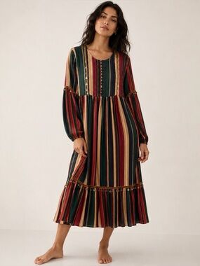 JAASE women's boho striped maxi dress size small tiered bell sleeve festival